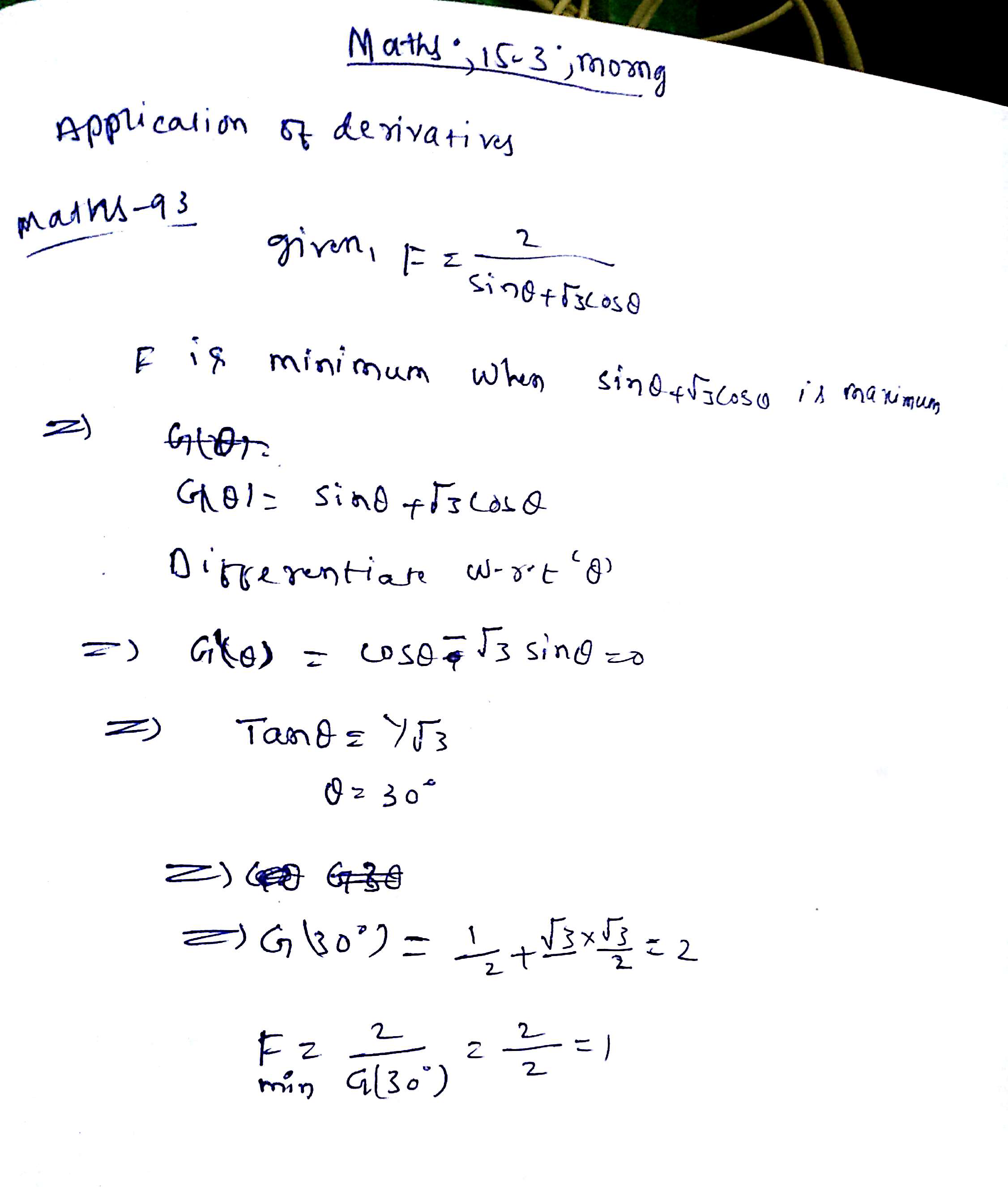 If F 2 Sin Theta Root3 Cos Theta Then Minimum Value Of F Is