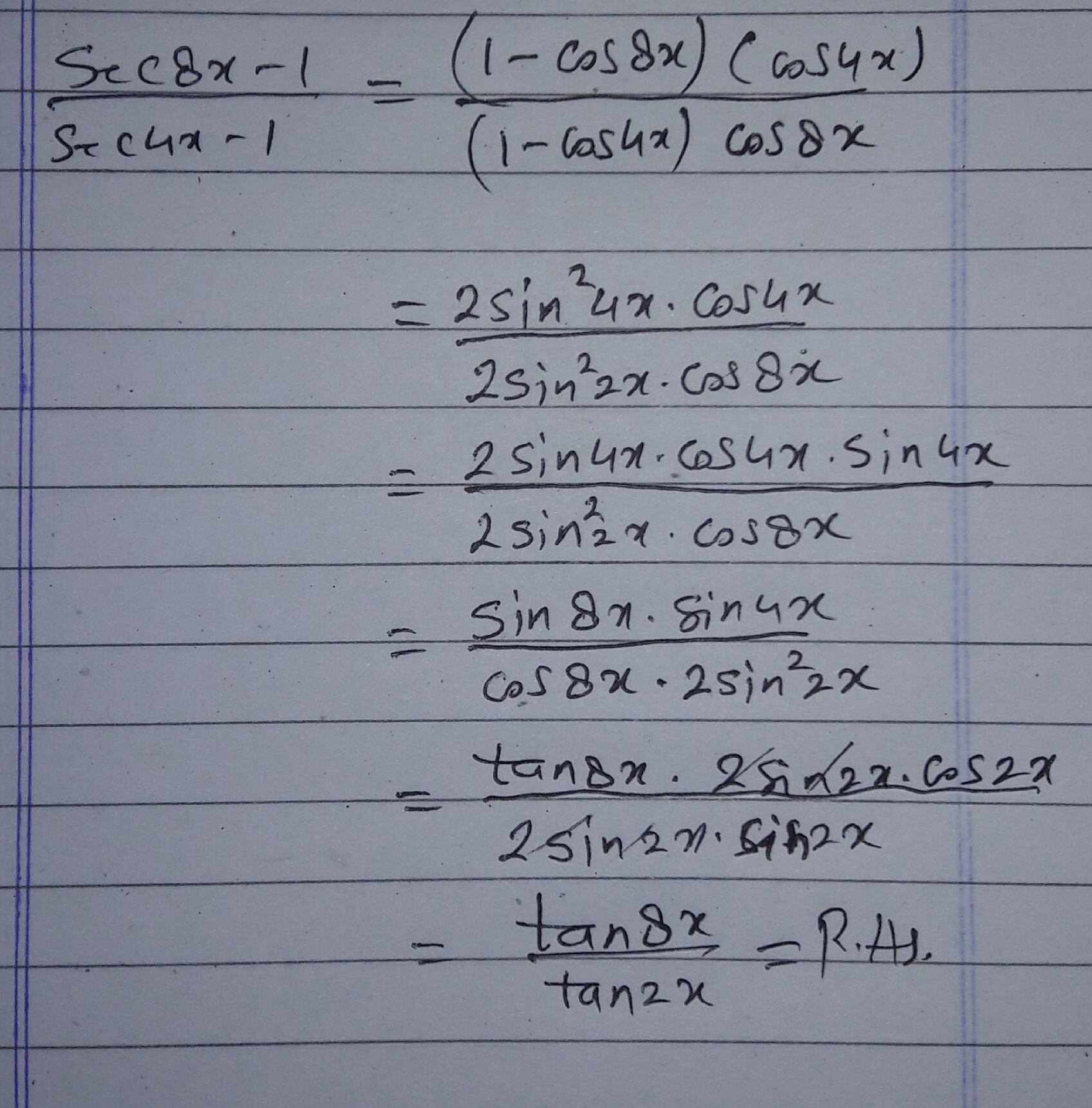 Prove That Sec8x 1 Sec4x 1 Tan8x Tan2x