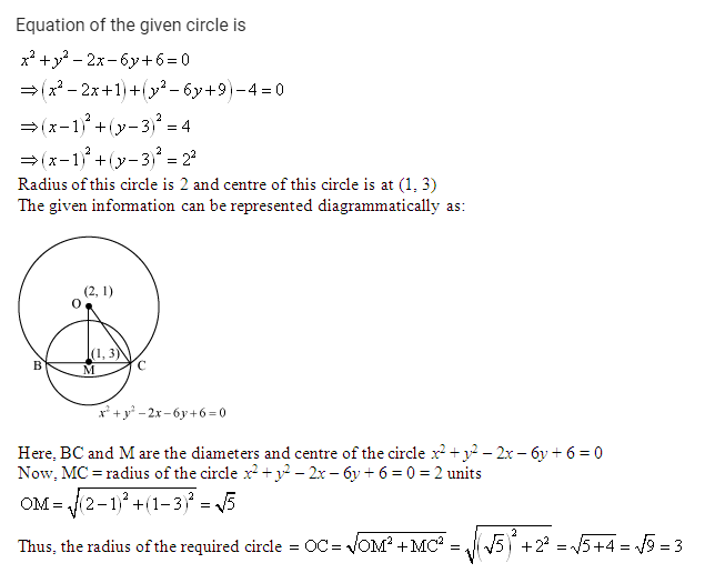 If One Of The Diameters Of The Circle X 2 Y 2 2x 6y 6 0 Is A Chord To The Circle With Centre 2 1 Then Radius Of The Circle Is Ans 3