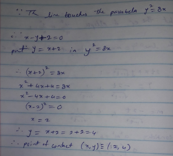 The Line X Y 2 0 Touches The Parabola Y 2 8x At The Point