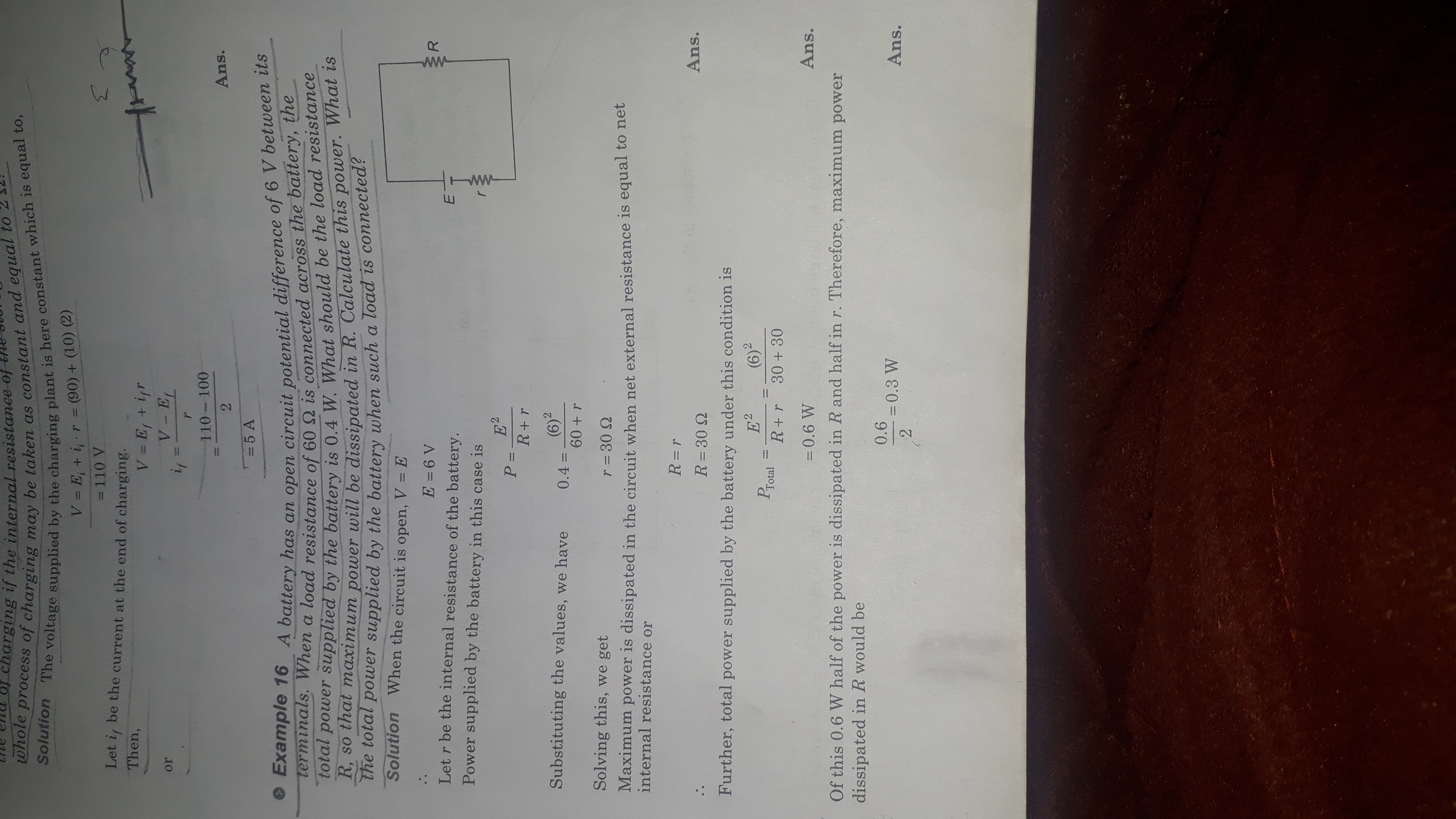 Plz Help Me In Solving This Numerical Why We Take Here P E 2 R R When Battery Is In Circuit And Current Flows Through It Wont P D ome V E Ir Why We Only Take E As P D Across Battery